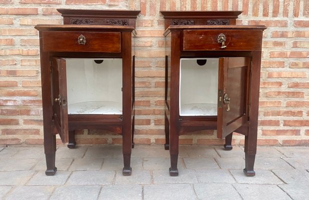 Art Nouveau Walnut Nightstands, 1900s, Set of 2-NOU-1361725