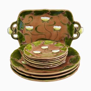 Art Nouveau Water Lily Majolica Service by Villeroy & Boch for Schramberg, Set of 10-MJY-1419238