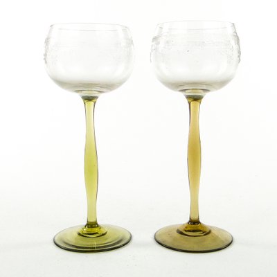 Art Nouveau Wine Glasses, Poland, 1890s, Set of 2-BKO-1802223