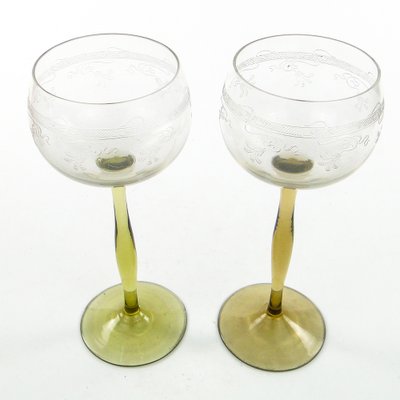 Art Nouveau Wine Glasses, Poland, 1890s, Set of 2-BKO-1802223