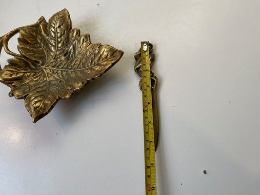 Art Nouveau Wine Leaf Dish and Letter Opener in Brass, 1940s, Set of 2-LCR-1805425