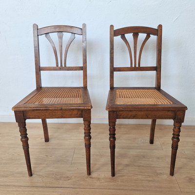 Art Nouveau Wooden Chairs with Rattan Weave, 1890s, Set of 2-WK-2020650