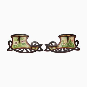 Art Nouveau Wooden Hand-Painted Floral Shelves, Germany, 1910, Set of 2-KEG-1377966