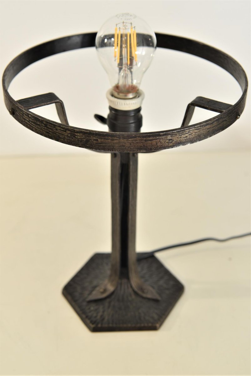 Art Nouveau Wrought Iron and Glass Table Lamp from Jugendstil, Sweden, 1920s