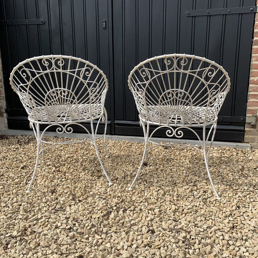 Art Nouveau Wrought Iron Armchairs, Set of 2