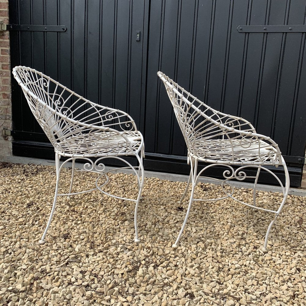 Art Nouveau Wrought Iron Armchairs, Set of 2