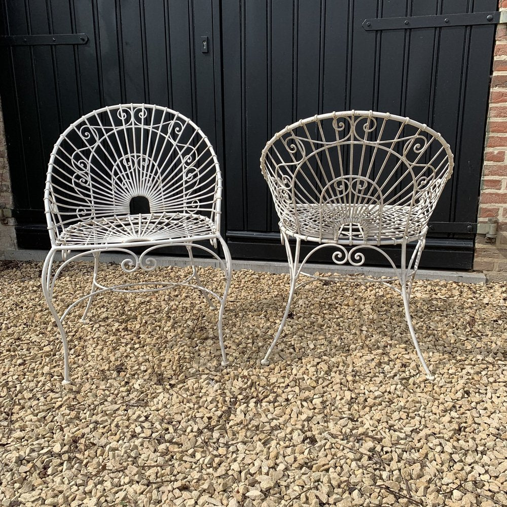 Art Nouveau Wrought Iron Armchairs, Set of 2