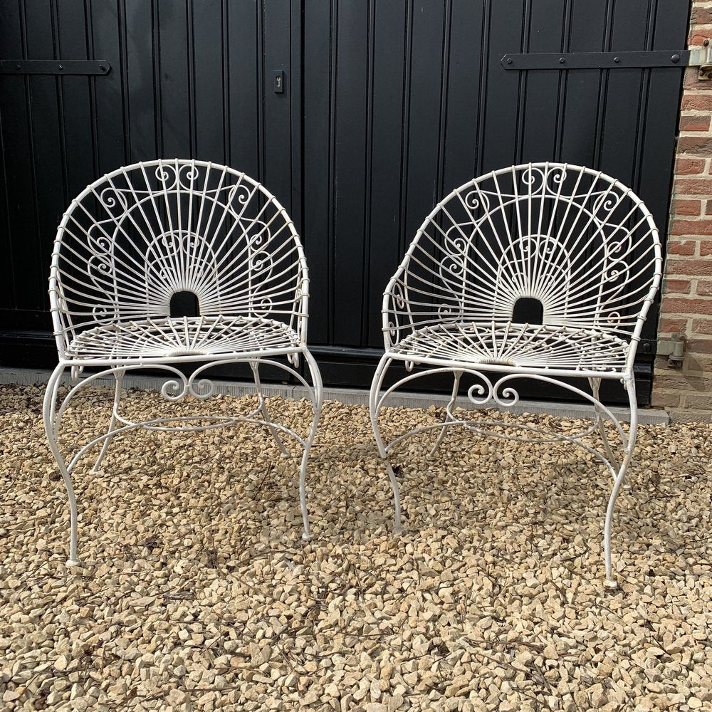 Art Nouveau Wrought Iron Armchairs, Set of 2