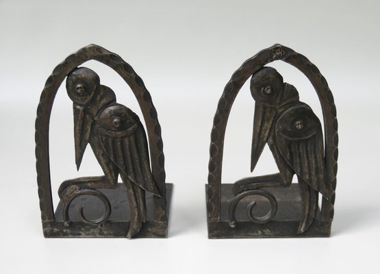 Art Nouveau Wrought Iron Book Supports Marabu in the style of Edgar Brandt, 1890s, Set of 2-EY-1757159