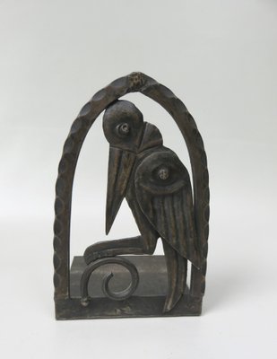 Art Nouveau Wrought Iron Book Supports Marabu in the style of Edgar Brandt, 1890s, Set of 2-EY-1757159