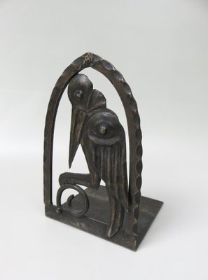 Art Nouveau Wrought Iron Book Supports Marabu in the style of Edgar Brandt, 1890s, Set of 2-EY-1757159