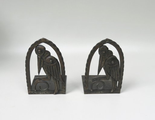 Art Nouveau Wrought Iron Book Supports Marabu in the style of Edgar Brandt, 1890s, Set of 2-EY-1757159