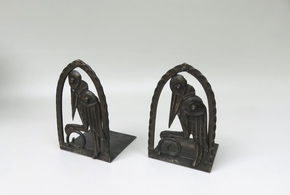 Art Nouveau Wrought Iron Book Supports Marabu in the style of Edgar Brandt, 1890s, Set of 2-EY-1757159