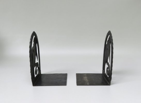 Art Nouveau Wrought Iron Book Supports Marabu in the style of Edgar Brandt, 1890s, Set of 2-EY-1757159