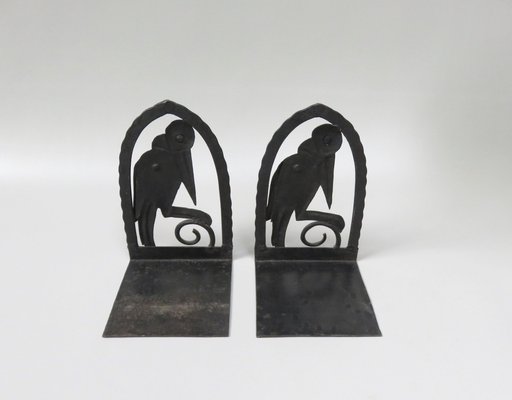 Art Nouveau Wrought Iron Book Supports Marabu in the style of Edgar Brandt, 1890s, Set of 2-EY-1757159