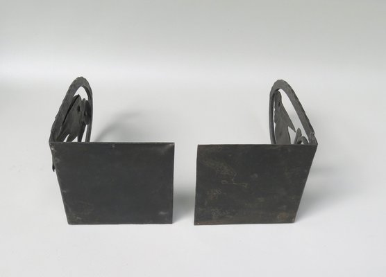 Art Nouveau Wrought Iron Book Supports Marabu in the style of Edgar Brandt, 1890s, Set of 2-EY-1757159