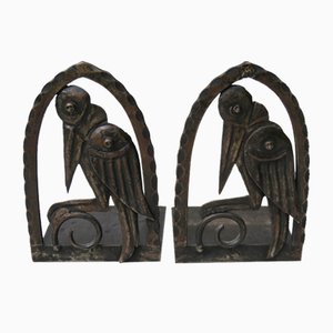 Art Nouveau Wrought Iron Book Supports Marabu in the style of Edgar Brandt, 1890s, Set of 2-EY-1757159