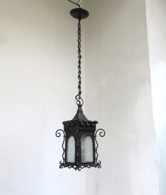 Art Nouveau Wrought Iron Lantern Ceiling Lamp-EY-713797