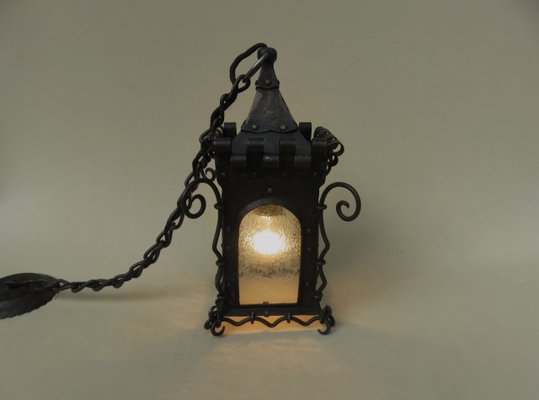 Art Nouveau Wrought Iron Lantern Ceiling Lamp-EY-713797