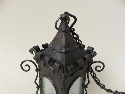 Art Nouveau Wrought Iron Lantern Ceiling Lamp-EY-713797