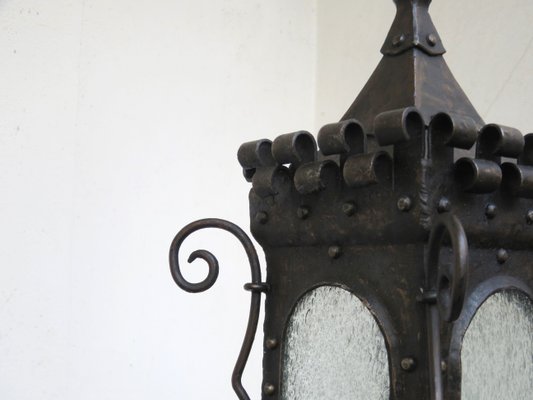 Art Nouveau Wrought Iron Lantern Ceiling Lamp-EY-713797