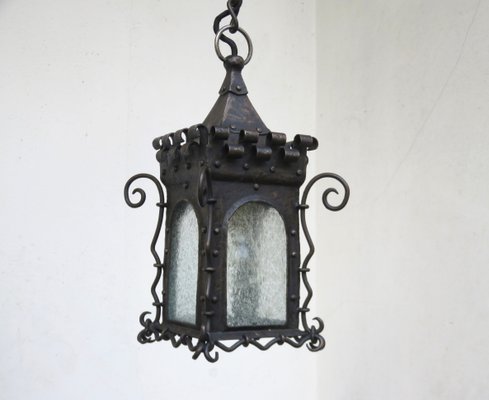 Art Nouveau Wrought Iron Lantern Ceiling Lamp-EY-713797