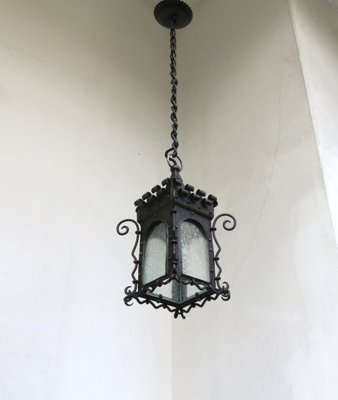 Art Nouveau Wrought Iron Lantern Ceiling Lamp-EY-713797