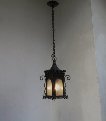 Art Nouveau Wrought Iron Lantern Ceiling Lamp-EY-713797