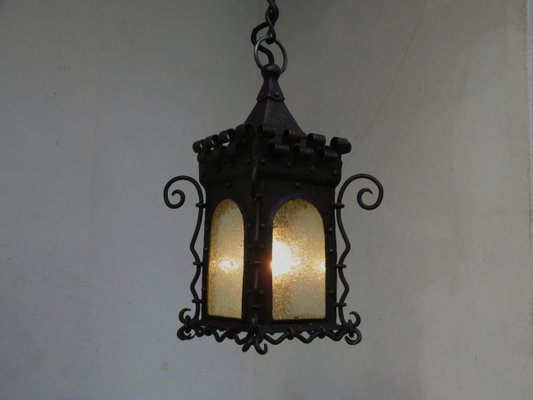 Art Nouveau Wrought Iron Lantern Ceiling Lamp-EY-713797