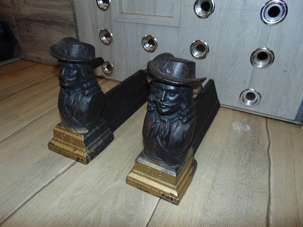 Art Noveau Cast Iron Fireplace Bases with Figures