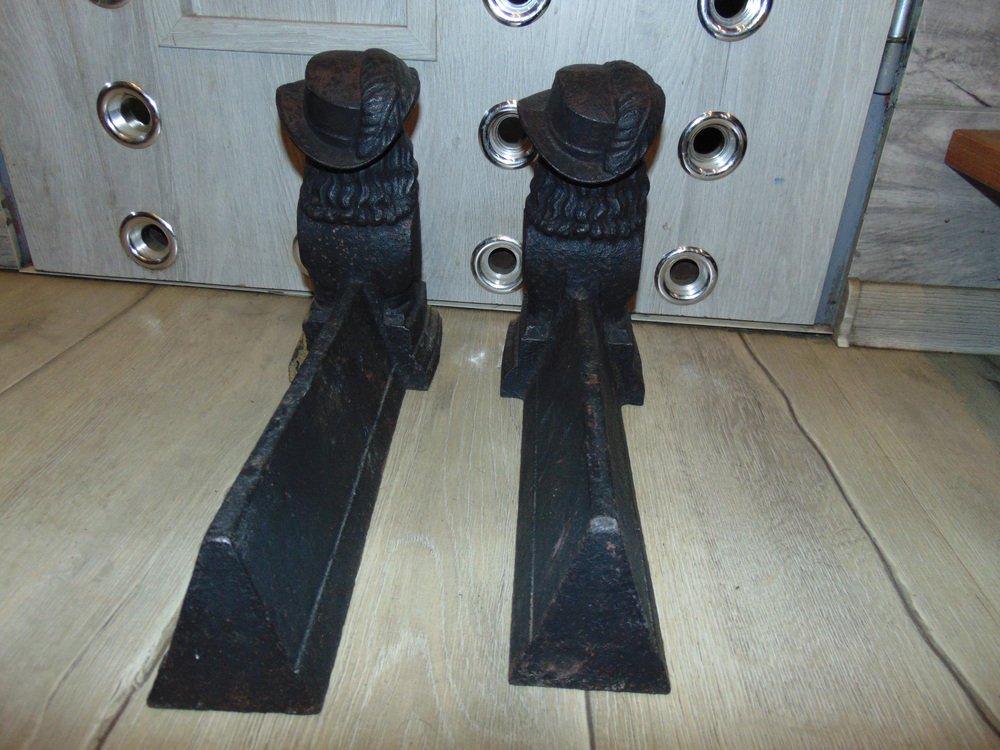 Art Noveau Cast Iron Fireplace Bases with Figures