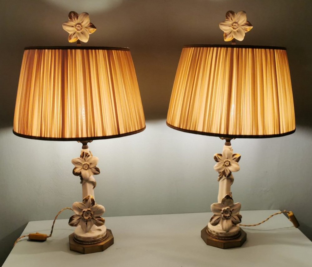 Art Noveau French Porcelain Lamps, 1950, Set of 2