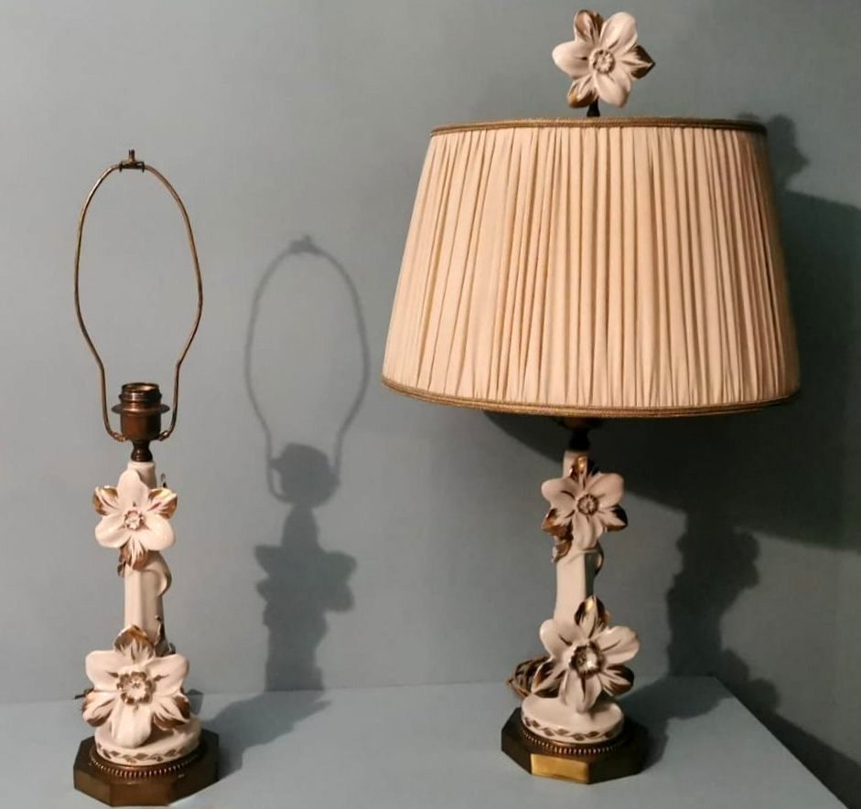 Art Noveau French Porcelain Lamps, 1950, Set of 2