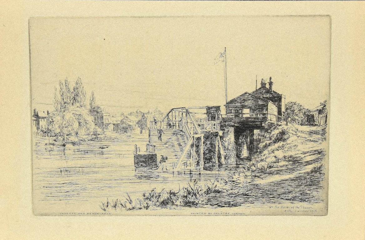 Arthur Evershed - On the Bank of Thames - Etching on Paper - 1876