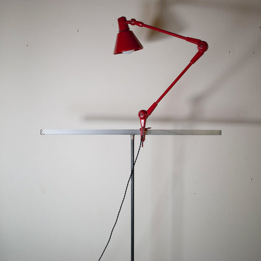 Articulated and Adjustable Technical Desk Lamp in Red Lacquered Metal, 1960s