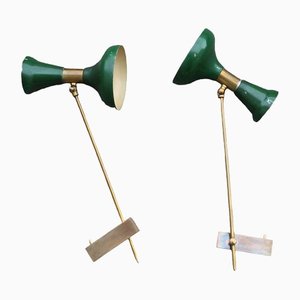 Articulated Wall Lamps in Brass and Green Lacquered Aluminum, 1950, Set of 2-EH-1450994