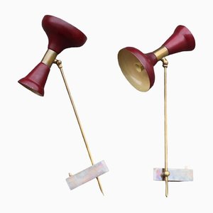 Articulated Wall Lamps in Brass and Red Lacquered Aluminum, 1950, Set of 2-EH-1450991