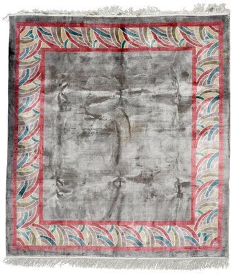 Artificial Silk Rug in Gray and Red, China, 1980s-CXC-1752702