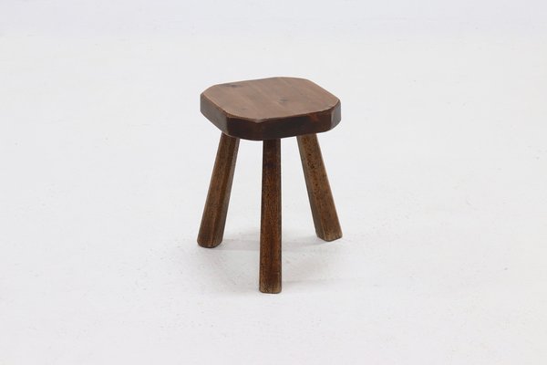 Artisan Stained Pine Stool, France, 1950s-VV-1725420