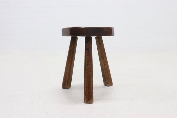 Artisan Stained Pine Stool, France, 1950s-VV-1725420