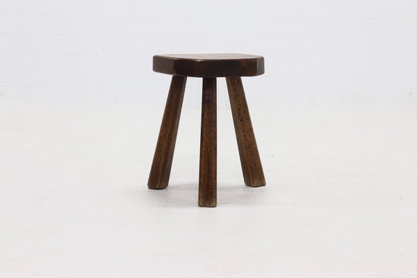 Artisan Stained Pine Stool, France, 1950s-VV-1725420