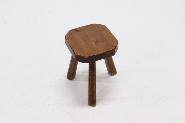 Artisan Stained Pine Stool, France, 1950s-VV-1725420