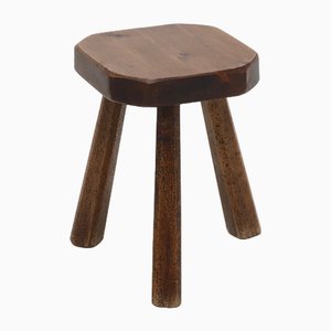 Artisan Stained Pine Stool, France, 1950s-VV-1725420