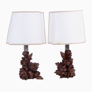 Artisanal Table Lamps with Carved Wooden Elements, 1800s, Set of 2-XSG-968828