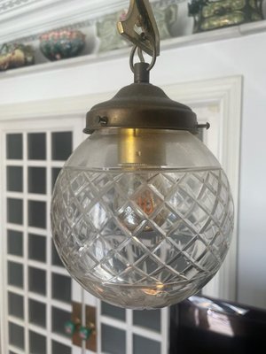 Arto Deco Ceiling Lamp in Bronze and Carved Glass, 1920s-RFP-1309671