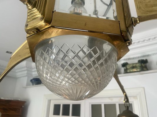 Arto Deco Ceiling Lamp in Bronze and Carved Glass, 1920s-RFP-1309671