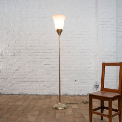 Arton Deco Brass and Opaline Art Floor Lamp, 1930s-RB-1730307