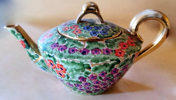 Arts and Crafts Italian Hand Painted Glazed Ceramic Teapot-QRS-1117511