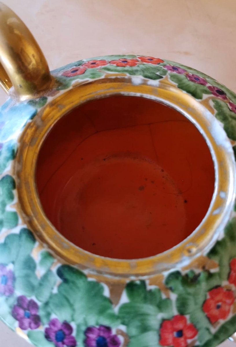 Arts and Crafts Italian Hand Painted Glazed Ceramic Teapot