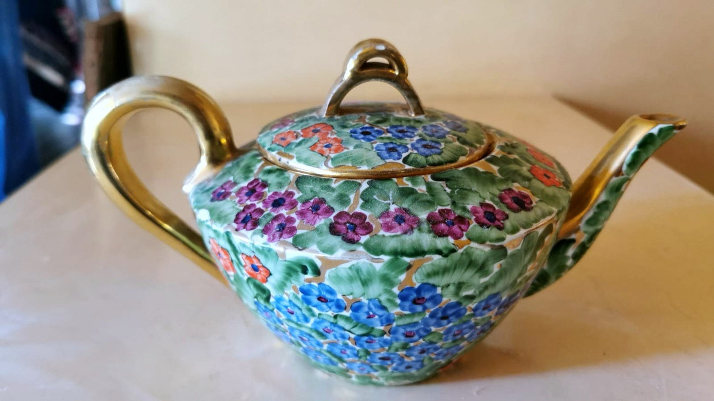 Arts and Crafts Italian Hand Painted Glazed Ceramic Teapot